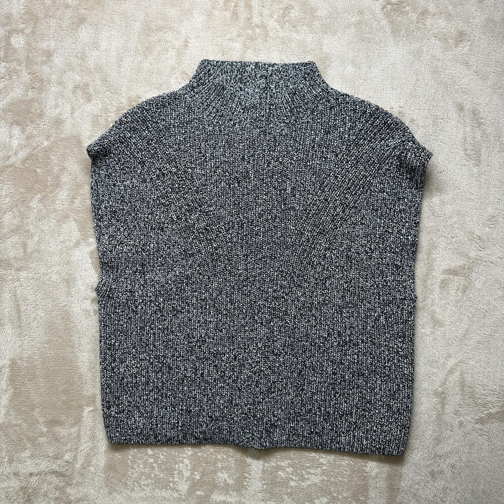 Massimo Dutti Sweater Vest Womens Medium Gray Black Marled Mock Neck Knit Chunky